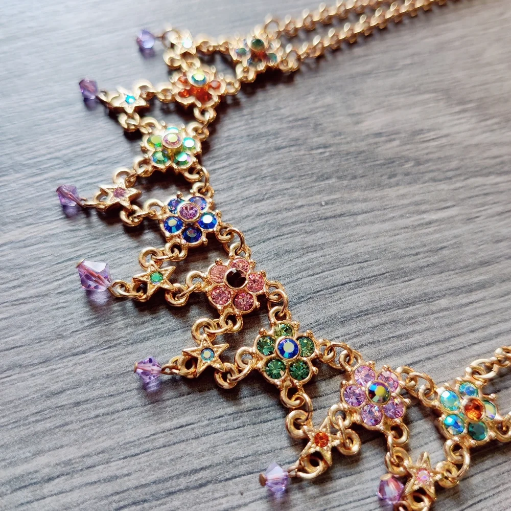 Kirks Folly (Rare Vintage) Crystal flower necklace, PERFECT STATEMENT PIECE - Picture 9 of 12
